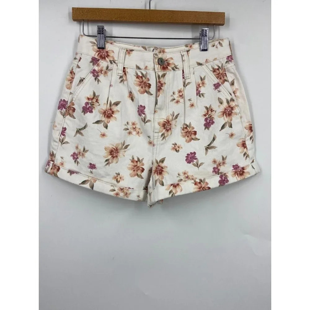 American Eagle Women's Mom Short Floral Mid Rise Denim Cuffed Shorts Size 00 NWT